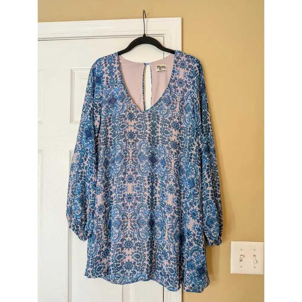 Show Me Your Mumu Donna Michelle Santorini Splash Tunic Mini Dress Size Medium - Picture 2 of 9